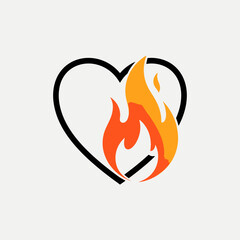 Abstract illustration of a heart with a fiery blaze symbolizes passion and deep affection