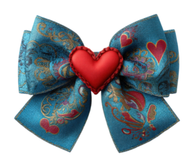 Heart-shaped blue bow ribbon creative design isolated on transparent background