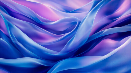 Obraz premium Vibrant abstract background featuring smooth, undulating waves of iridescent blue, purple, and magenta fabric with delicate ribbed texture and luminous folds