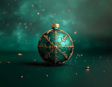 Christmas minimalist green background with a bauble