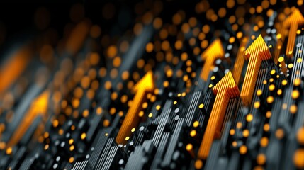 Abstract Yellow Arrows Representing Market Trends and Economic Momentum in a Digital Landscape