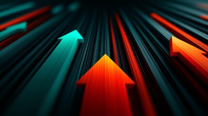 Upward Momentum, Futuristic Arrows Racing Forward Depicting Acceleration, Growth, and Market Dynamics in Abstract Visual Form