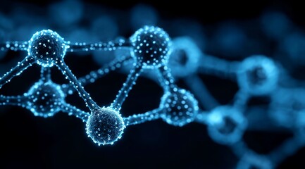 Futuristic Glowing Molecular Network Connections on a Dark Blue Background Representing Digital or Scientific Data Links
