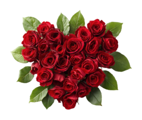 Heart-shaped bouquet of red roses floral arrangement isolated on transparent background