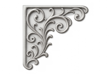 Decorative architectural rococo ornament corner piece with swirling baroque scrolls, vintage plaster relief artistic detail