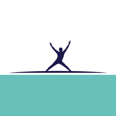 Silhouette in jubilation above horizon of color showcasing human achievement and ambition