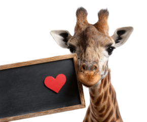 Giraffe holding love sign animal isolated on transparent background