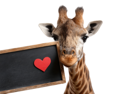 Giraffe holding love sign animal isolated on transparent background