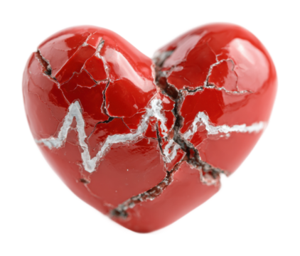 Cracked heart symbolizing emotions concept isolated on transparent background