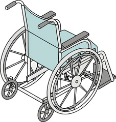 Fototapeta premium Isometric hospital wheelchair vector, featuring medical design elements for improved accessibility and patient support in healthcare.