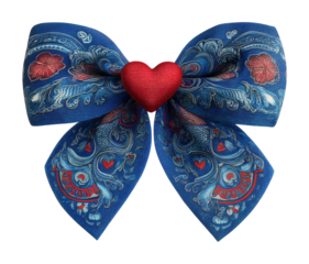 Decorative blue bow with heart artistic design home isolated on transparent background