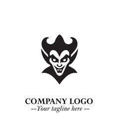 Head of Vampire Logo Symbol in Black on the White Background with Gothic Horror Vector Design