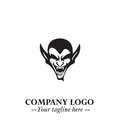 Head of Vampire Logo Symbol in Black on the White Background with Gothic Horror Vector Design