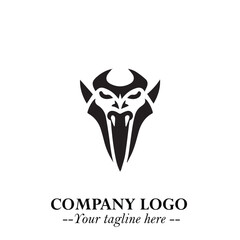 Head of Vampire Logo Symbol in Black on the White Background with Gothic Horror Vector Design