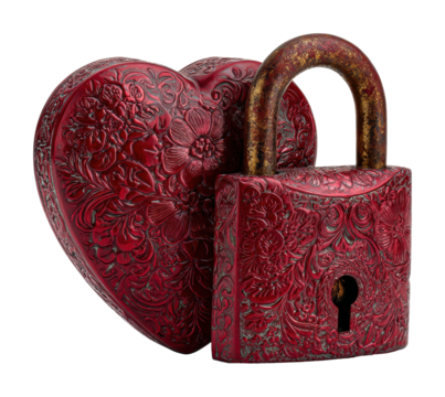 Heart-shaped padlock symbolizing love and security isolated on transparent background