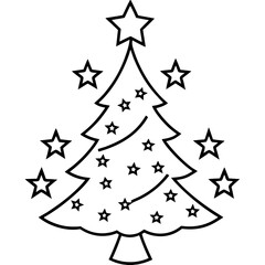 Simple outline christmas tree with stars decoration