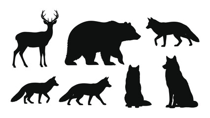 Fototapeta premium Wild animal silhouettes collection isolated on white background, Vector