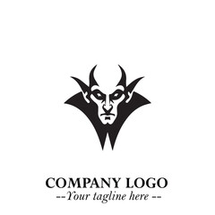 Head of Vampire Logo Symbol in Black on the White Background with Gothic Horror Vector Design