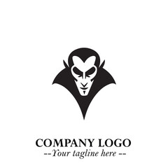 Head of Vampire Logo Symbol in Black on the White Background with Gothic Horror Vector Design