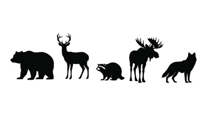 Wild animal silhouettes collection isolated on white background, Vector