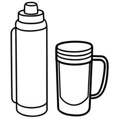 Simple line art of a thermos and a mug