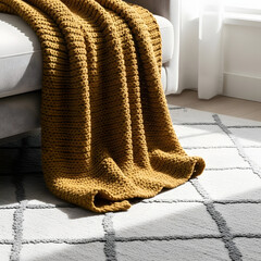 Cozy mustard knit blanket on couch