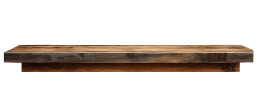 Rustic wooden shelf isolated on a transparent background - Powered by Adobe