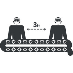 Social Distancing Illustration Two Silhouetted Figures Wearing Masks Maintaining Three Feet Distance with Thermometer Graphic Below Representing Health Awareness and Pandemic Safety Measures