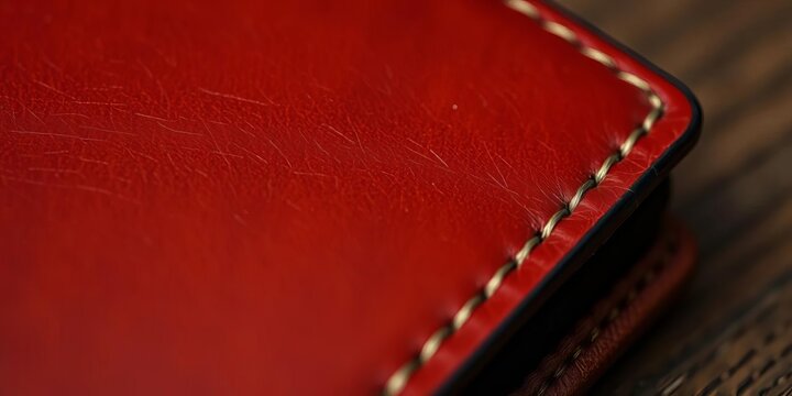 Close-up of handcrafted leather wallet, stitching detail visible, material, retro