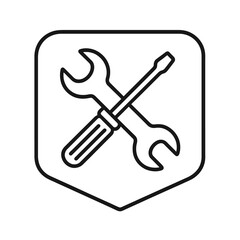 Minimalist line vector of a wrench crossed with a screwdriver in square pin shape, representing control, adjustment, and configuration tools.