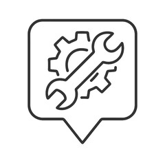 Minimalist line vector of a wrench crossed with a gear in square pin shape, representing settings, adjustment, and process optimization.