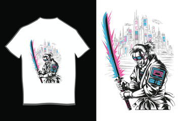 Cyber Samurai Warrior Vector T-Shirt Design