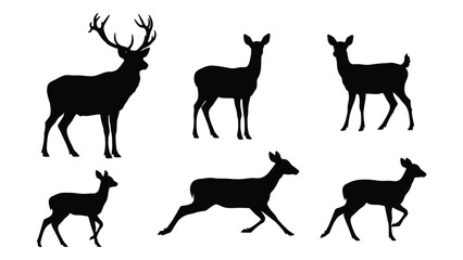 Various deer silhouettes collection isolated on white background, Vector