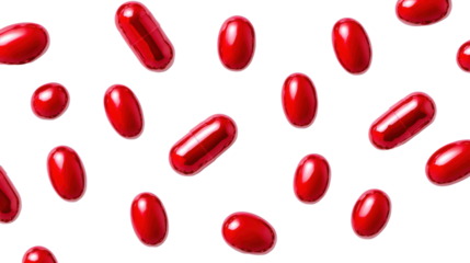 Red Pills Scattered on Transparent Background