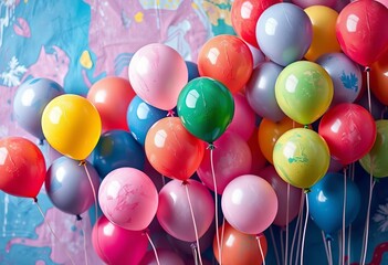 Vibrant painted balloons, abstract art backdrop, bright, air balloon