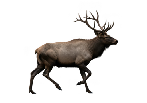 Majestic bull elk walking profile with large antlers wildlife animal photography stock image illustration vector isolated on transparent background
