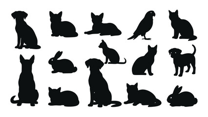 Collection of animal silhouettes isolated on white background, Vector