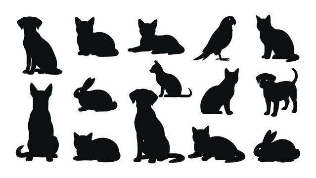 Collection of animal silhouettes isolated on white background, Vector