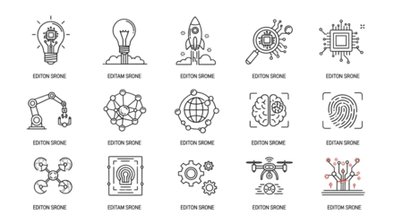Set of Artificial Intelligence Line Icons Modern Technology Concept.