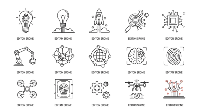Set of Artificial Intelligence Line Icons Modern Technology Concept.