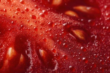 Close-up of a Freshly Cut Tomato with Water Droplets.