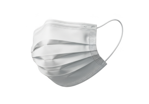 Surgical face mask medical protective equipment white color disposable mask for virus protection health care isolated on transparent background