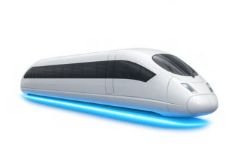 High-speed maglev train levitating with blue light, representing future transportation technology and advanced engineering