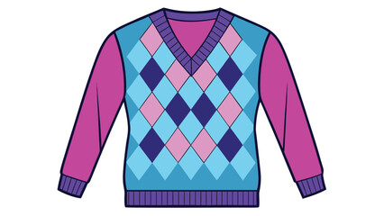 A purple argyle sweater featuring a pattern of pink and blue diamonds..eps