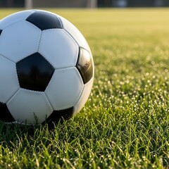 Obraz premium Close up of Soccer Ball on Grass Ready for the Game