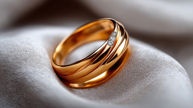 Elegant golden rings with diamond accents resting on soft fabric