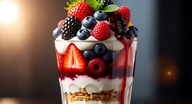 Delicious summer berry parfait with yogurt and crunchy granola layers