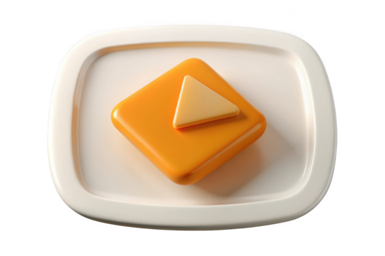 Shiny yellow play button icon on white tray vector illustration graphic element design resource asset isolated on transparent background - Powered by Adobe