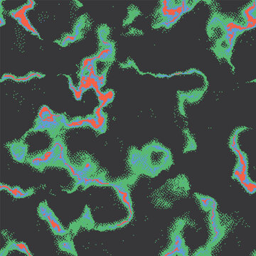 Seamless pixel lava vector pattern inspired by retro video games and anime aesthetics. Abstract liquid fire with dithered, noisy, grunge, nostalgic 8-bit