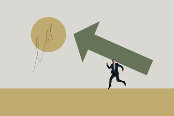 Image pop 3d zine full collage of happy businessman businesswoman stand arrow development career chance promotion employee